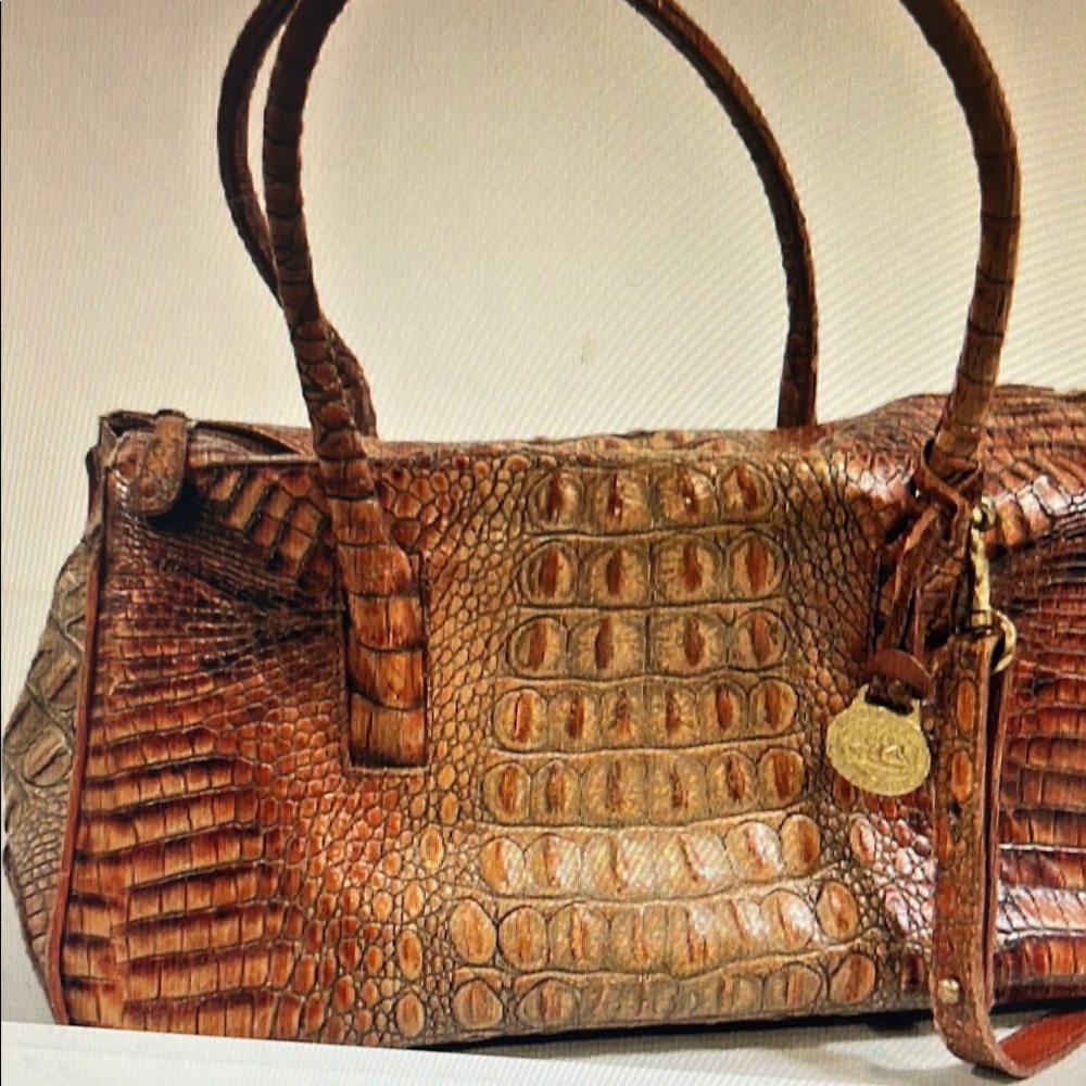 Brahmin Brown Crocodile-Embossed Satchel